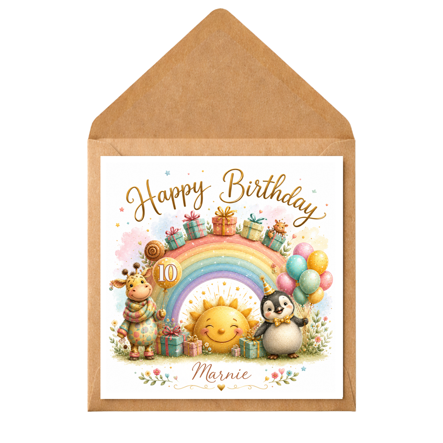 Personalised Birthday Card Girl | Cute Animal Birthday Card Any Age | Custom Name Kids Birthday Card | Daughter Granddaughter Niece Friend
