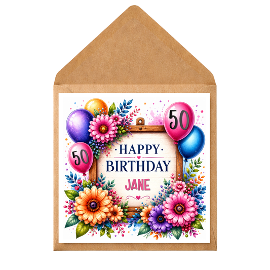 Personalised Birthday Card with Name & Age | Floral Birthday Card | Custom Age Birthday Card | Milestone Birthday Card | Any Age Card