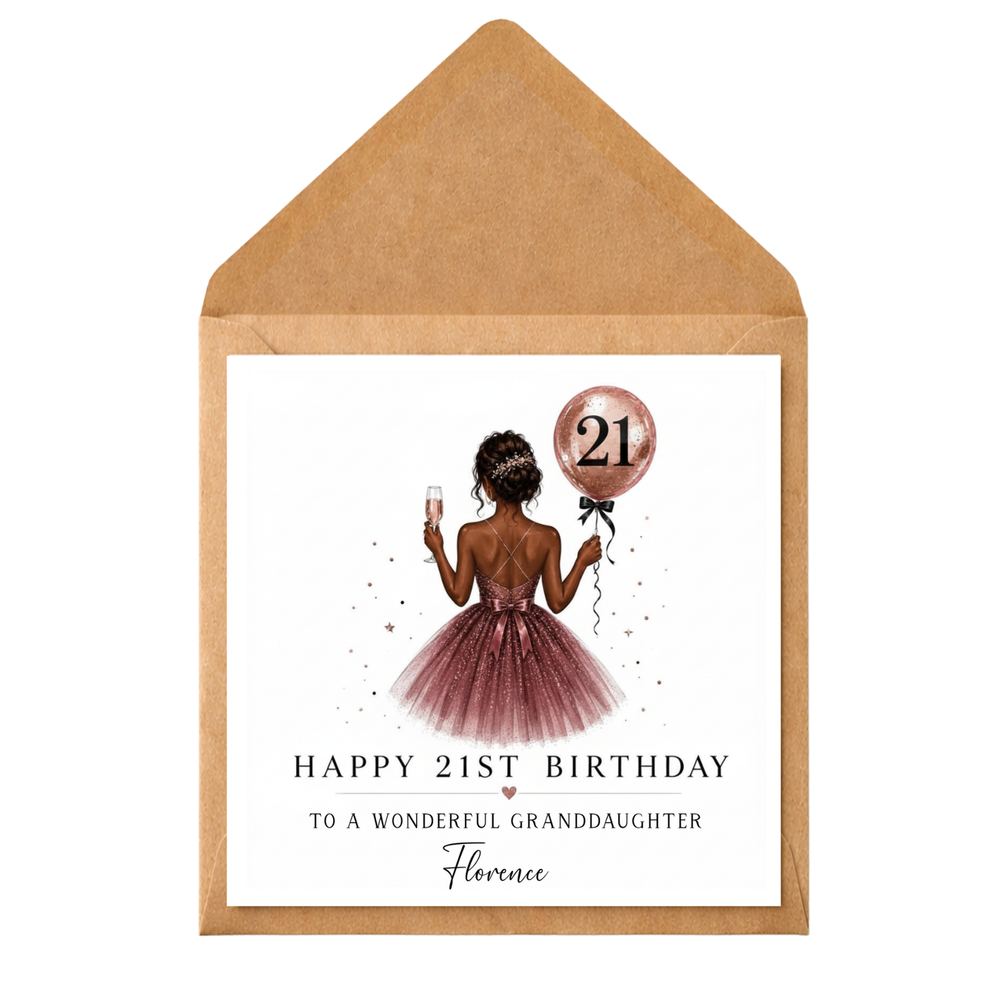 Personalised 21st Birthday Card for Granddaughter | Any Relation Birthday Card | Custom Name Card | Elegant Rose Gold Birthday Card | Milestone Birthday