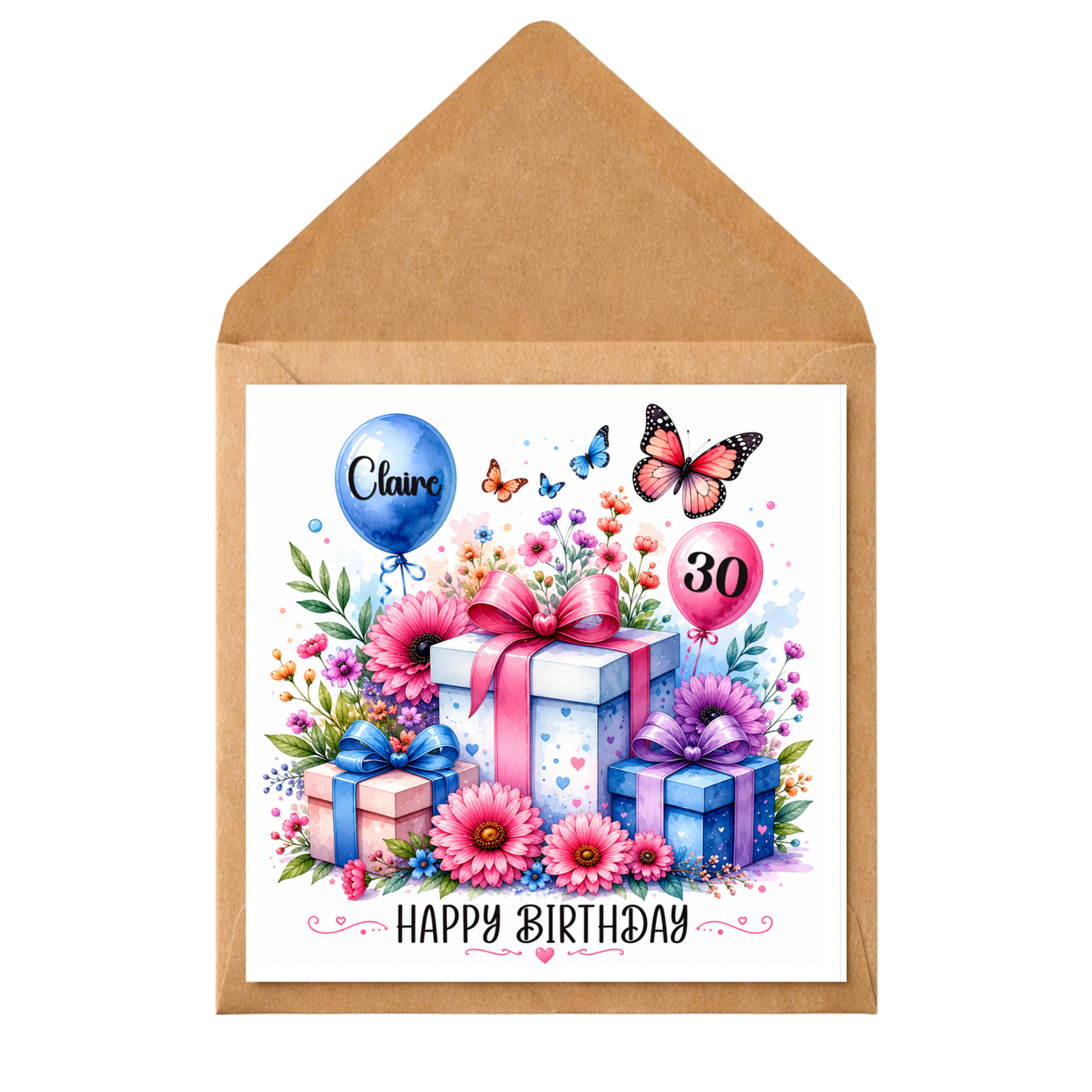 Personalised Birthday Card for Her | Any Age Birthday Card | Custom Name Card | Floral Birthday Card | Birthday Card for Women
