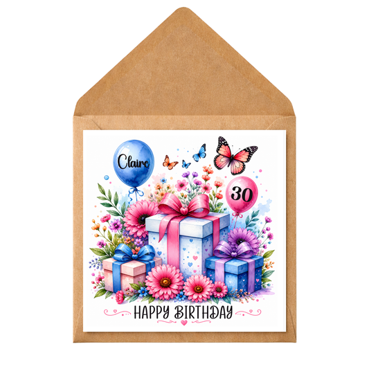 Personalised Birthday Card for Her | Any Age Birthday Card | Custom Name Card | Floral Birthday Card | Birthday Card for Women