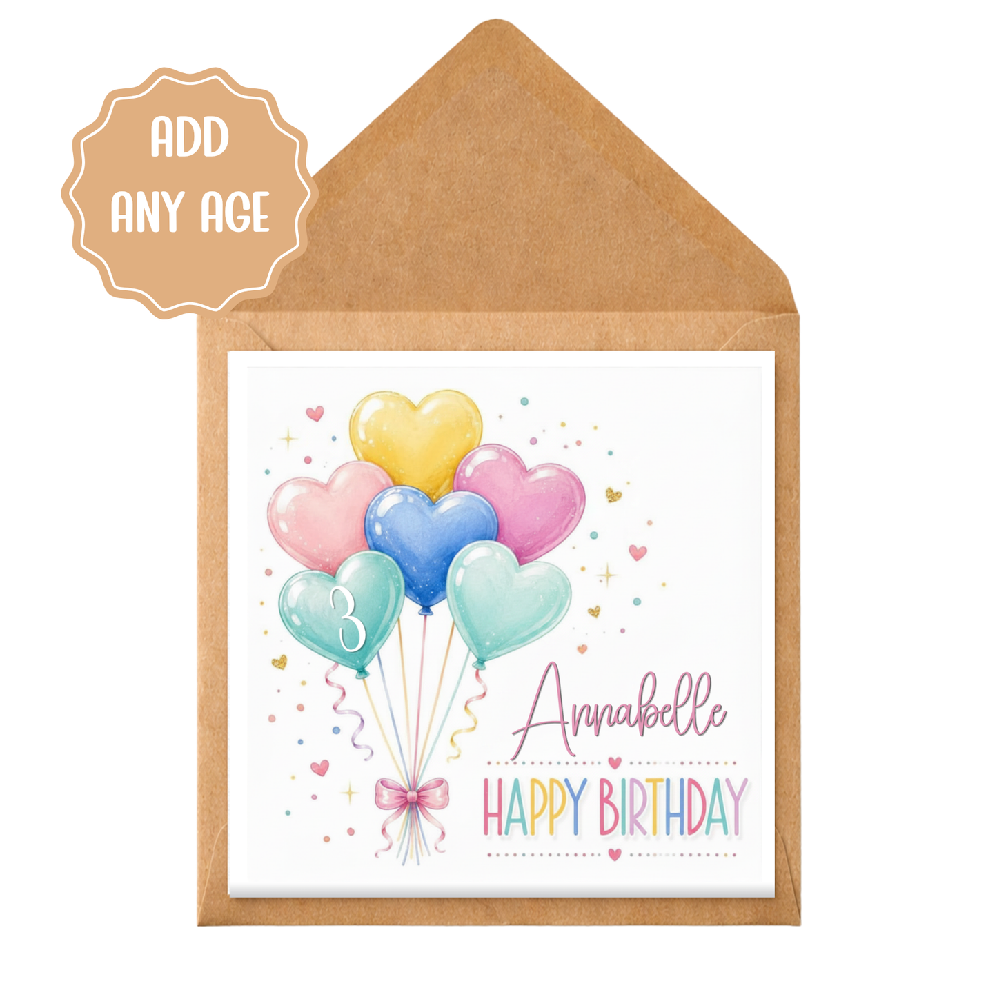 Personalised Birthday Card | Any Age Birthday Card | Heart Balloon Birthday Card | Custom Name Card | Daughter Granddaughter Niece