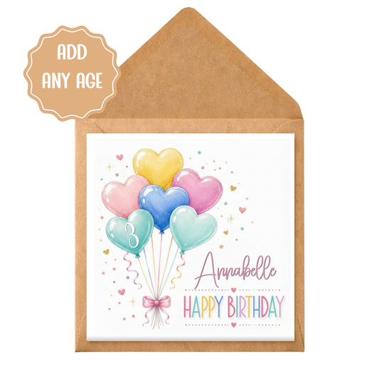 Personalised Birthday Card | Any Age Birthday Card | Heart Balloon Birthday Card | Custom Name Card | Daughter Granddaughter Niece