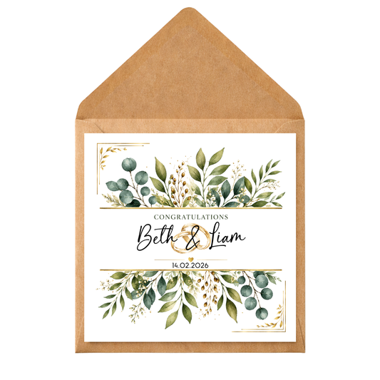 Personalised Botanical Wedding Card | Mr & Mrs Congratulations Keepsake