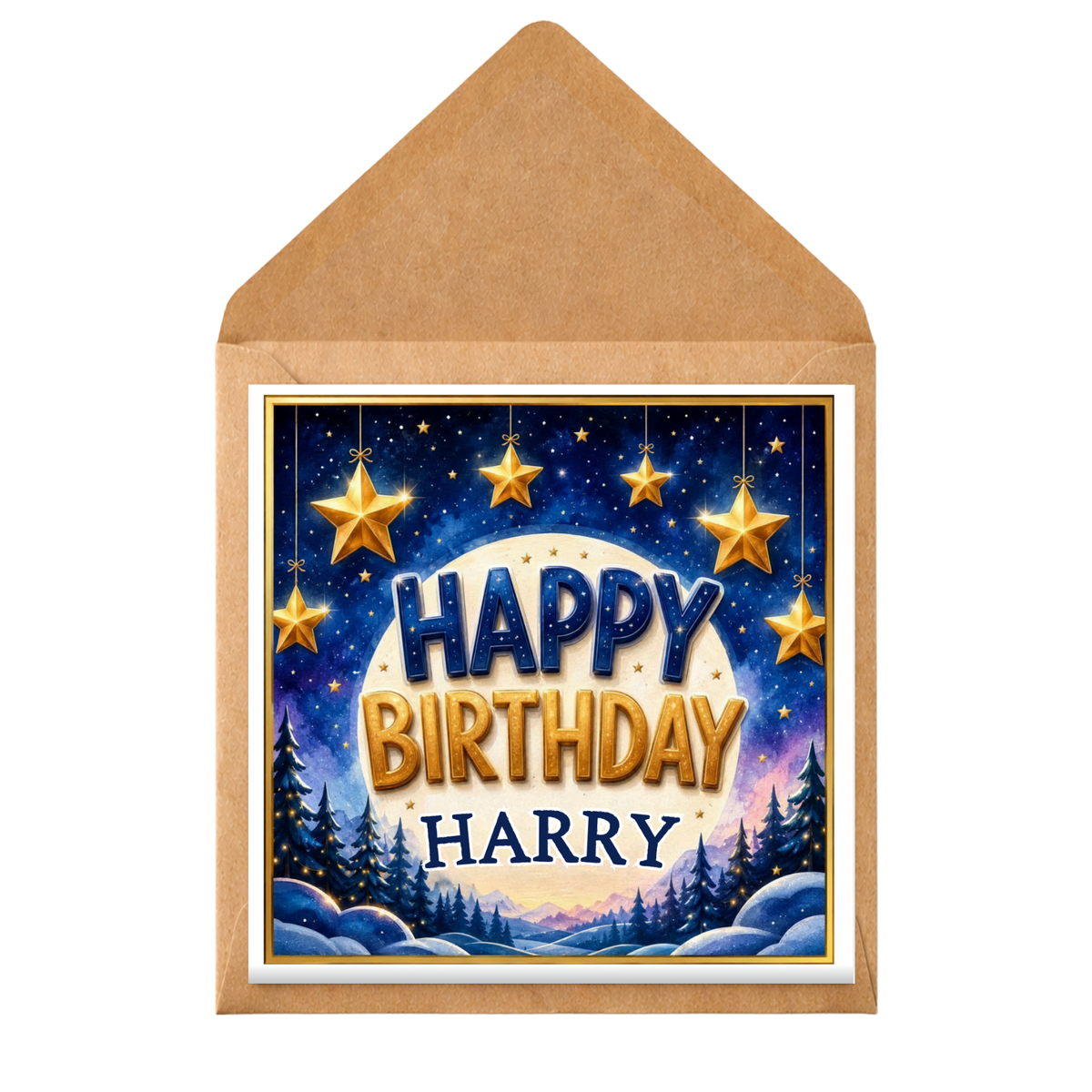 Personalised Birthday Card – Any Name & Relation – Celestial Stars Birthday Card – Custom Birthday Card For Him Her – Printed Inside Option