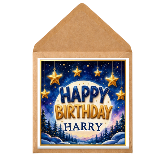 Personalised Birthday Card – Any Name & Relation – Celestial Stars Birthday Card – Custom Birthday Card For Him Her – Printed Inside Option