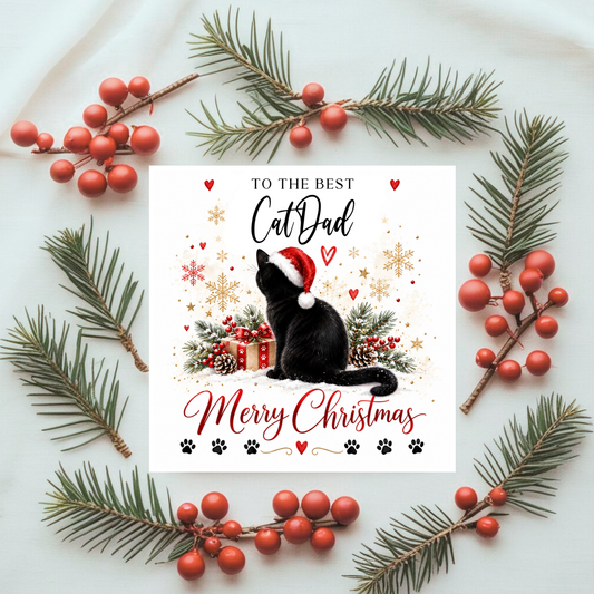 Personalised Cat Dad Christmas Card • World’s Best Cat Dad Card • Cute Cat Lover Xmas Card • Cat Owner Christmas Gift