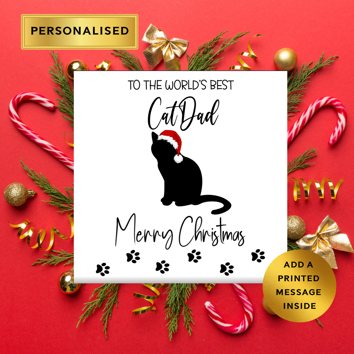 Personalised Cat Dad Christmas Card • World’s Best Cat Dad Card • Cute Cat Lover Xmas Card • Cat Owner Christmas Gift