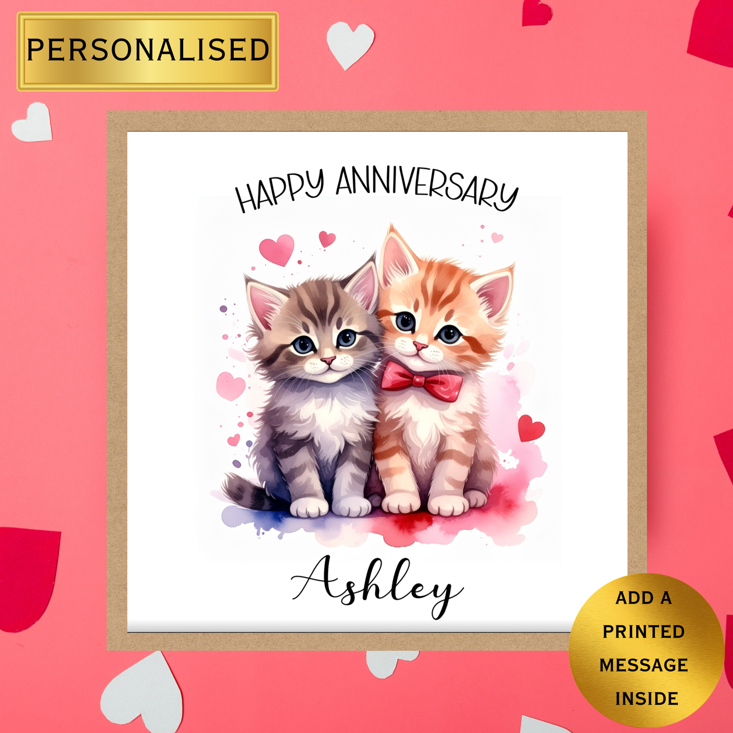 Personalised Anniversary or Valentine’s Card – Cute Cat Couple Card – Romantic Love Card for Her or Him
