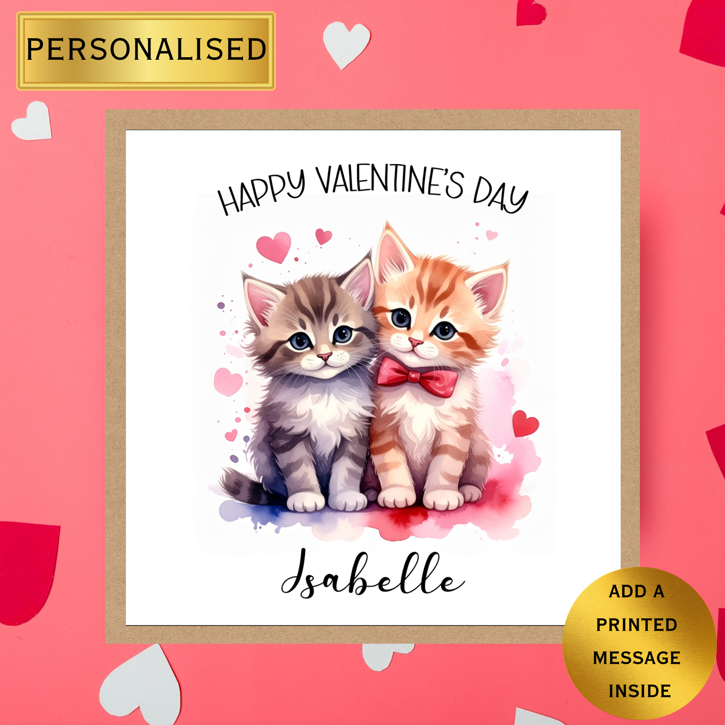 Personalised Anniversary or Valentine’s Card – Cute Cat Couple Card – Romantic Love Card for Her or Him