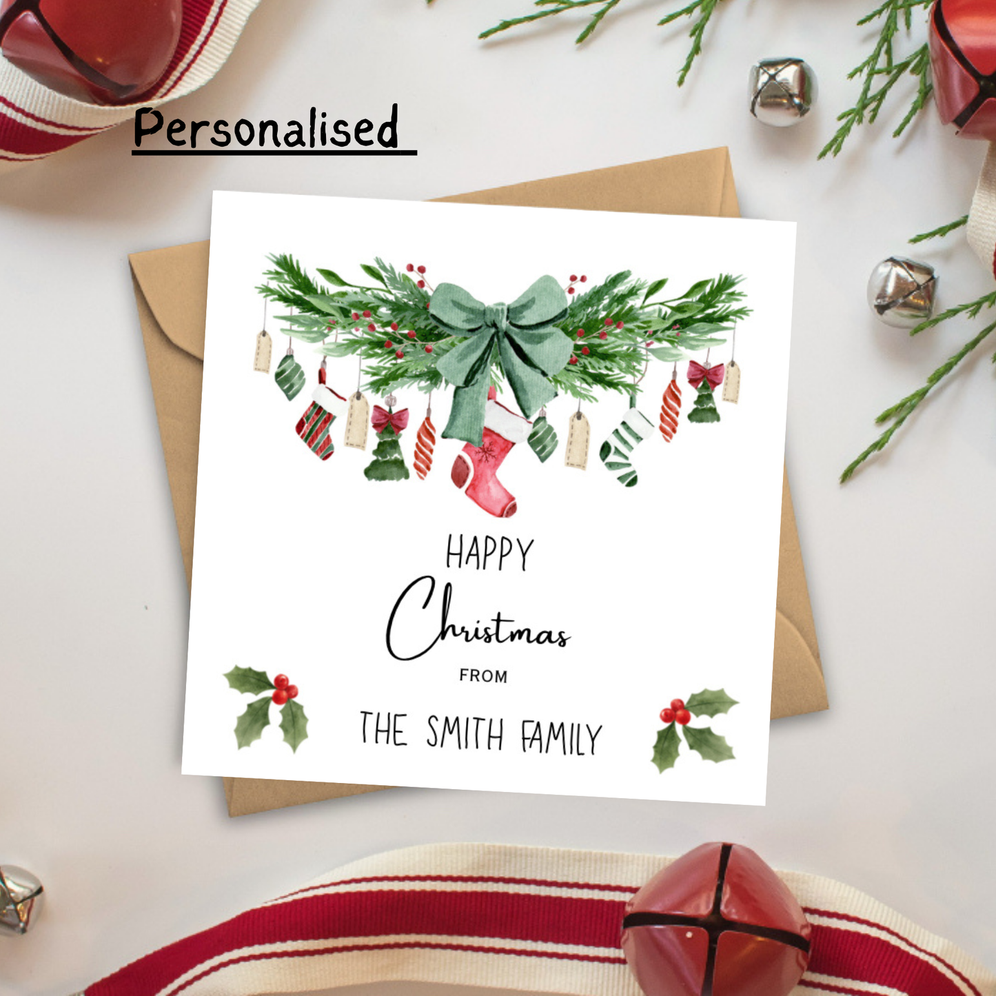 Personalised Family Christmas Card | Happy Christmas Card with Family Name | Festive Holiday Greeting Card