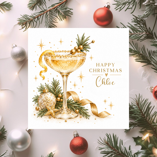 Personalised Christmas Cocktail Card, Custom Name Xmas Card for Her, Festive Cocktail Card, Christmas Card for Friends and Family