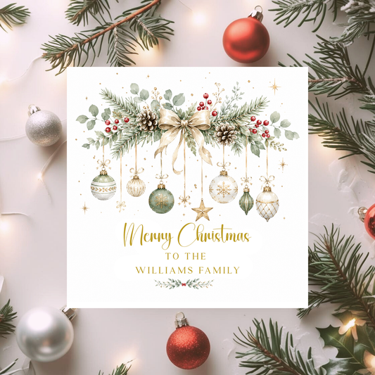 Personalised Christmas Card, Merry Christmas To You All Card, Custom Family Christmas Card, Elegant Bauble Xmas Card, Luxury Festive Card
