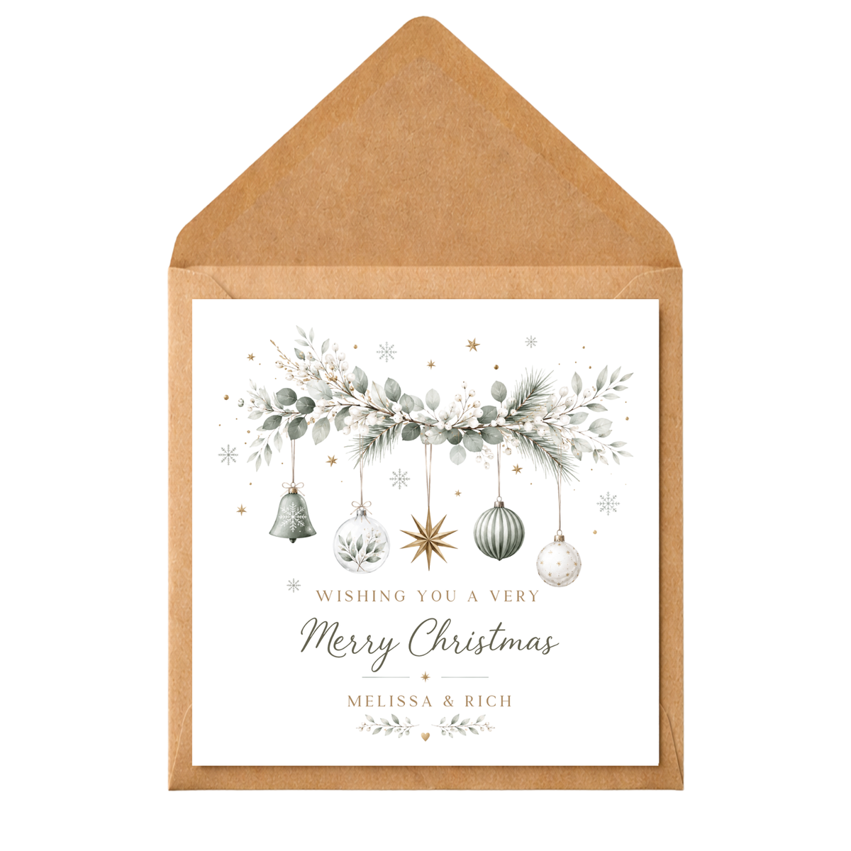 Personalised Couple Christmas Card, Colourful Christmas Garland Card, Custom Names Xmas Card, Elegant Festive Card for Partner, Friends, Mum Dad, Couples