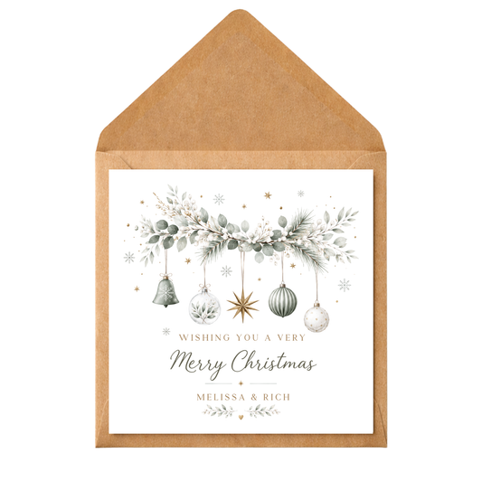 Personalised Couple Christmas Card, Colourful Christmas Garland Card, Custom Names Xmas Card, Elegant Festive Card for Partner, Friends, Mum Dad, Couples