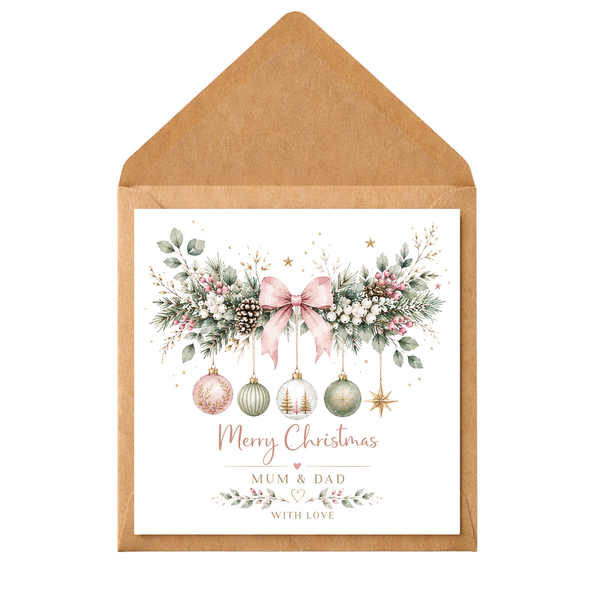 Personalised Couple Christmas Card, Colourful Christmas Garland Card, Custom Names Xmas Card, Elegant Festive Card for Partner, Friends, Mum Dad, Couples