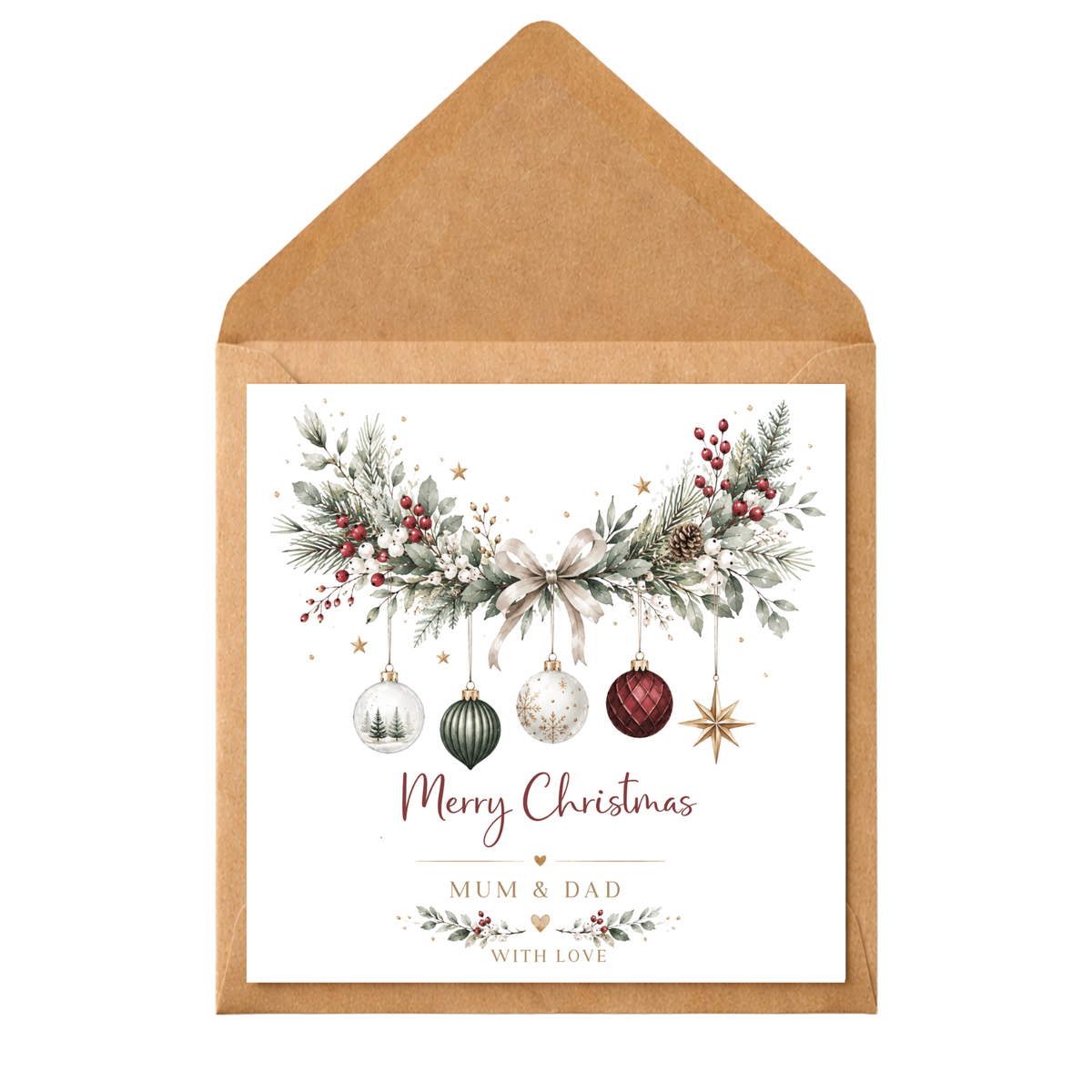 Personalised Couple Christmas Card, Colourful Christmas Garland Card, Custom Names Xmas Card, Elegant Festive Card for Partner, Friends, Mum Dad, Couples