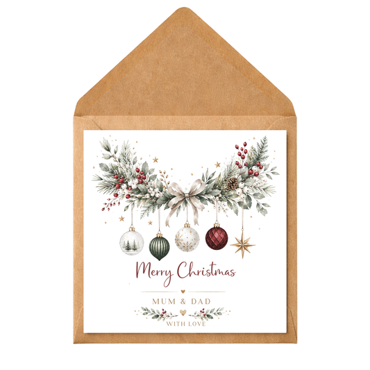 Personalised Couple Christmas Card, Colourful Christmas Garland Card, Custom Names Xmas Card, Elegant Festive Card for Partner, Friends, Mum Dad, Couples