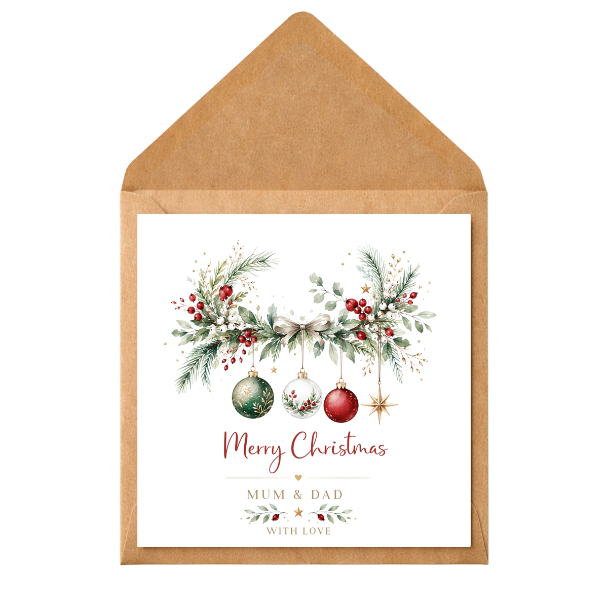 Personalised Couple Christmas Card, Colourful Christmas Garland Card, Custom Names Xmas Card, Elegant Festive Card for Partner, Friends, Mum Dad, Couples