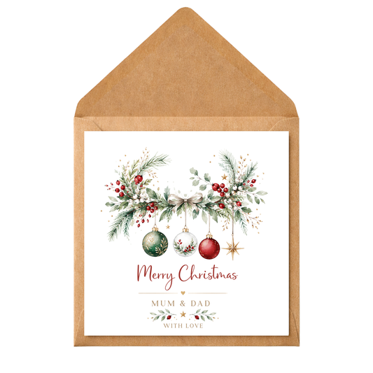 Personalised Couple Christmas Card, Colourful Christmas Garland Card, Custom Names Xmas Card, Elegant Festive Card for Partner, Friends, Mum Dad, Couples