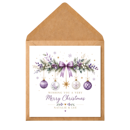 Personalised Couple Christmas Card, Colourful Christmas Garland Card, Custom Names Xmas Card, Elegant Festive Card for Partner, Friends, Mum Dad, Couples