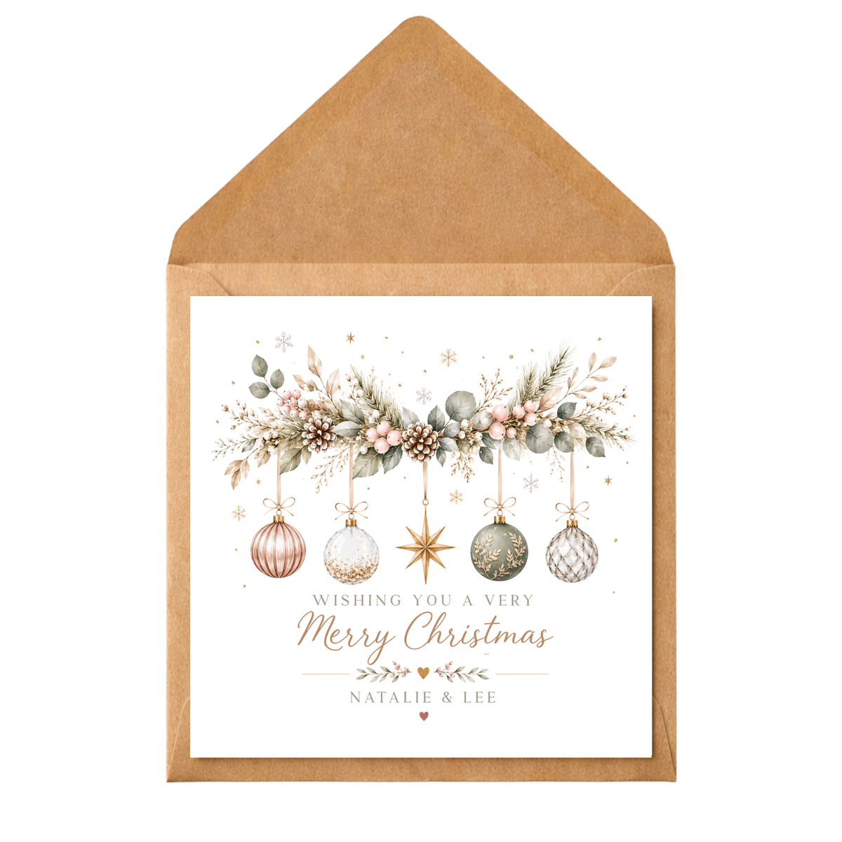 Personalised Couple Christmas Card, Colourful Christmas Garland Card, Custom Names Xmas Card, Elegant Festive Card for Partner, Friends, Mum Dad, Couples