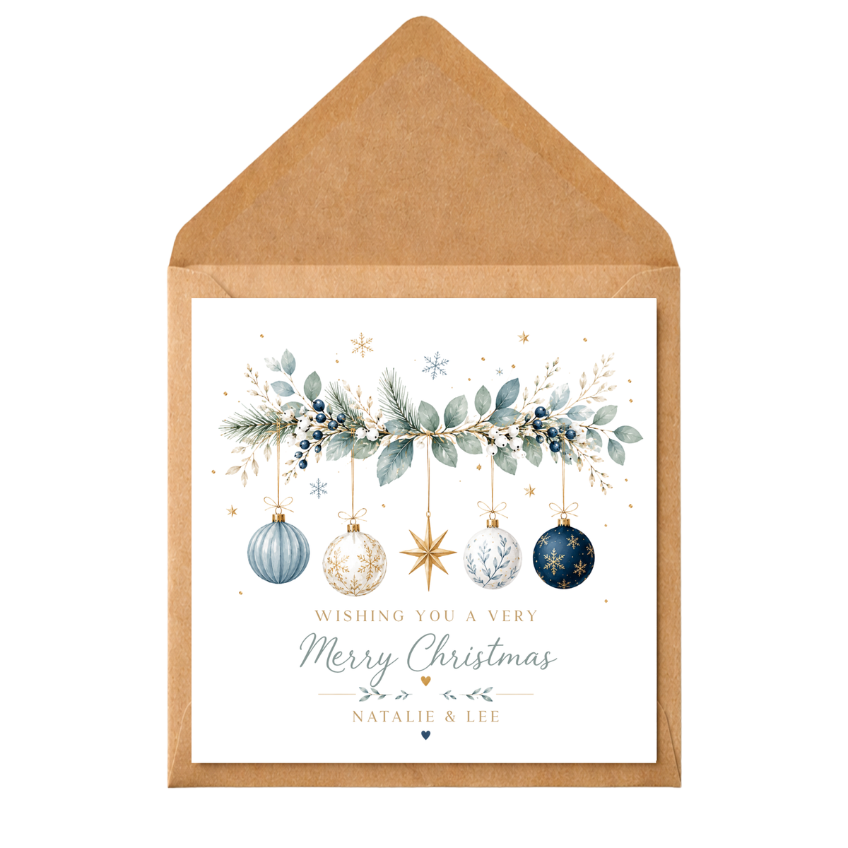 Personalised Couple Christmas Card, Colourful Christmas Garland Card, Custom Names Xmas Card, Elegant Festive Card for Partner, Friends, Mum Dad, Couples