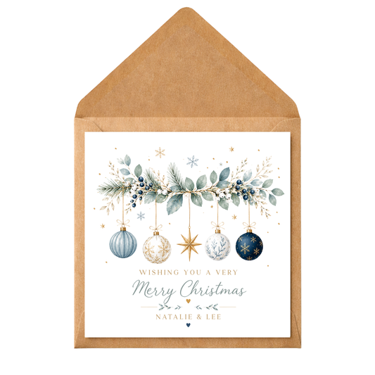 Personalised Couple Christmas Card, Colourful Christmas Garland Card, Custom Names Xmas Card, Elegant Festive Card for Partner, Friends, Mum Dad, Couples