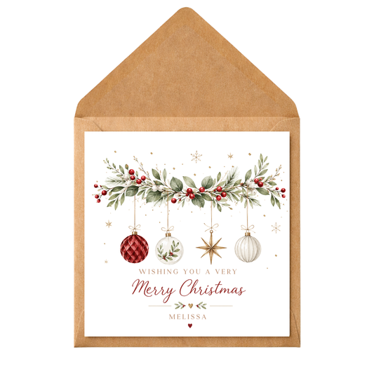 Personalised Couple Christmas Card, Colourful Christmas Garland Card, Custom Names Xmas Card, Elegant Festive Card for Partner, Friends, Mum Dad, Couples