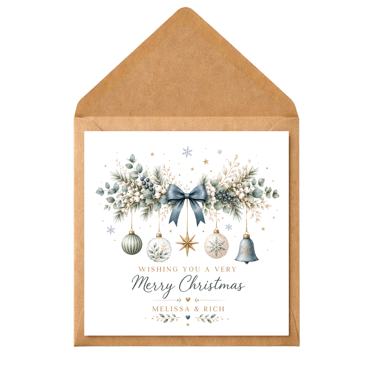 Personalised Couple Christmas Card, Colourful Christmas Garland Card, Custom Names Xmas Card, Elegant Festive Card for Partner, Friends, Mum Dad, Couples