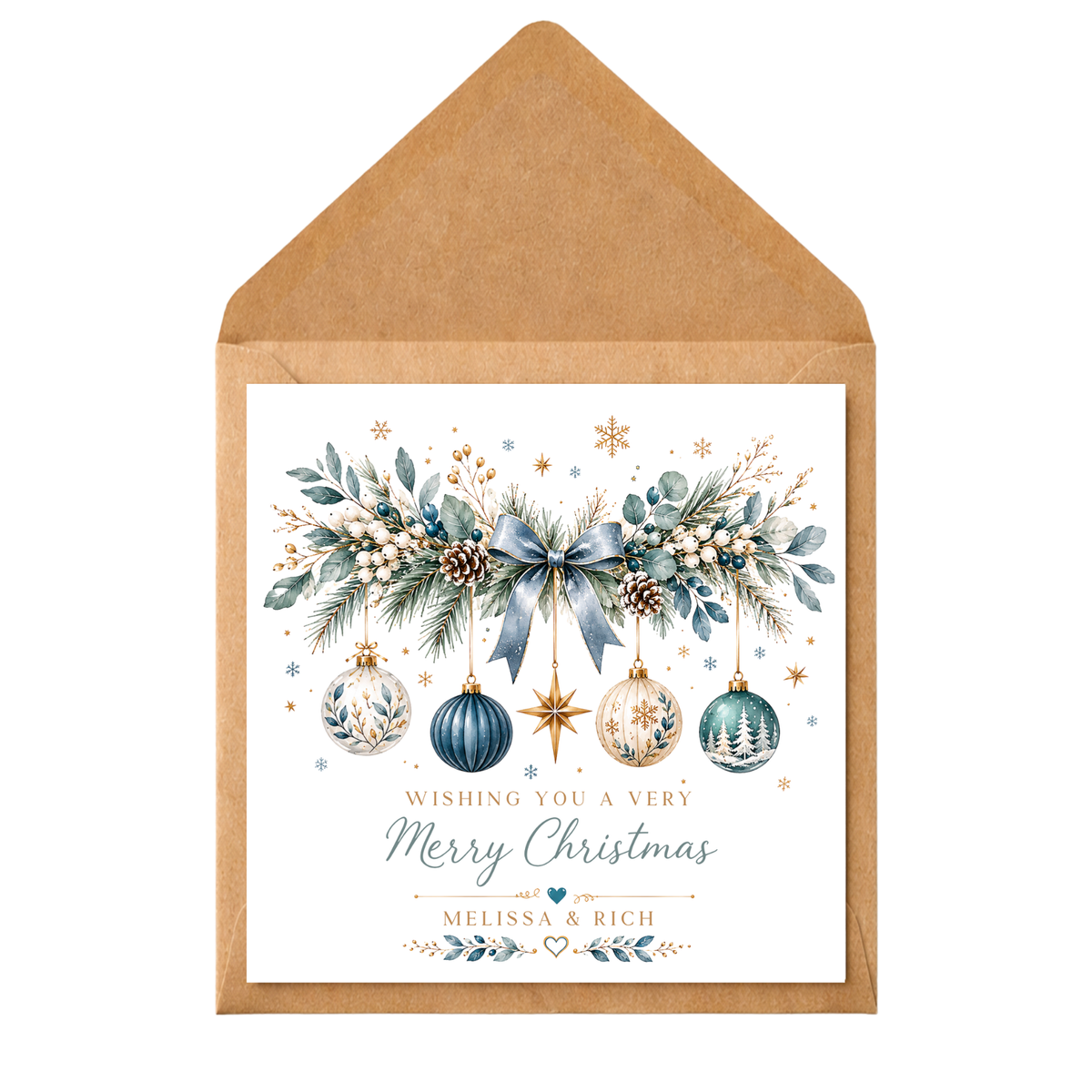 Personalised Couple Christmas Card, Colourful Christmas Garland Card, Custom Names Xmas Card, Elegant Festive Card for Partner, Friends, Mum Dad, Couples
