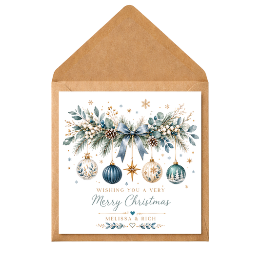 Personalised Couple Christmas Card, Colourful Christmas Garland Card, Custom Names Xmas Card, Elegant Festive Card for Partner, Friends, Mum Dad, Couples