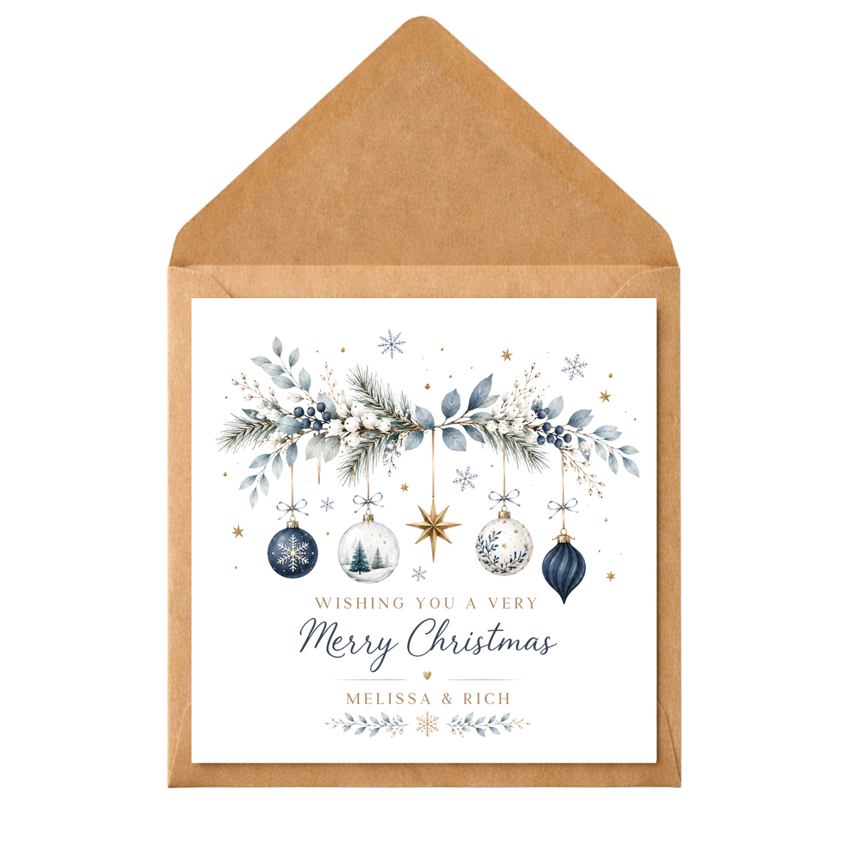 Personalised Couple Christmas Card, Colourful Christmas Garland Card, Custom Names Xmas Card, Elegant Festive Card for Partner, Friends, Mum Dad, Couples