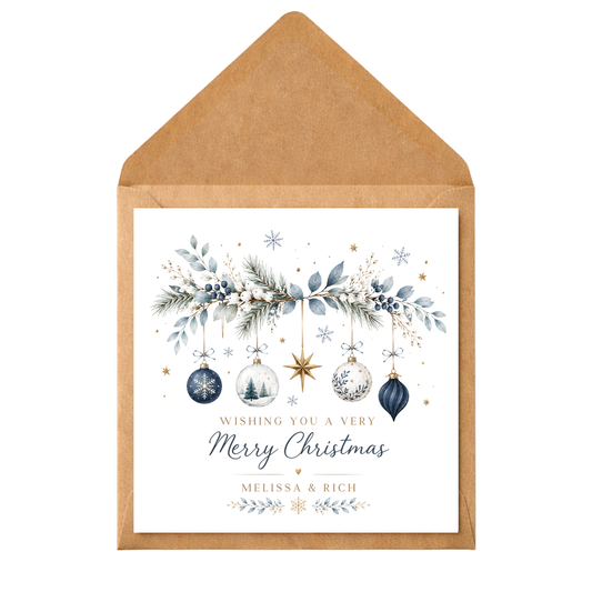 Personalised Couple Christmas Card, Colourful Christmas Garland Card, Custom Names Xmas Card, Elegant Festive Card for Partner, Friends, Mum Dad, Couples