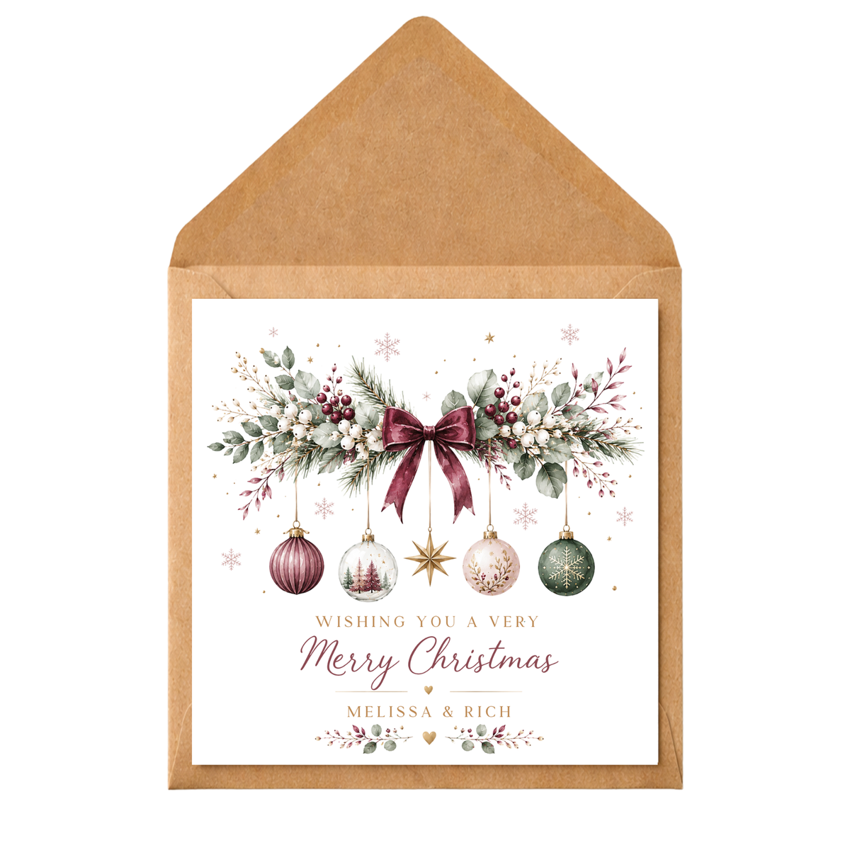 Personalised Couple Christmas Card, Colourful Christmas Garland Card, Custom Names Xmas Card, Elegant Festive Card for Partner, Friends, Mum Dad, Couples