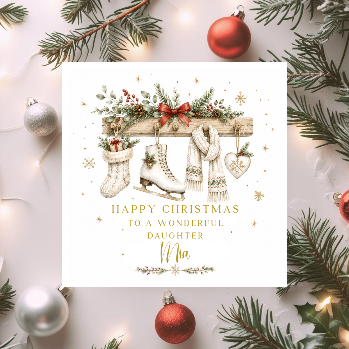 Personalised Christmas Card for Her, Female Relative Christmas Card, Mum Daughter Sister Granddaughter Niece Auntie Nan, Any Name Xmas Card