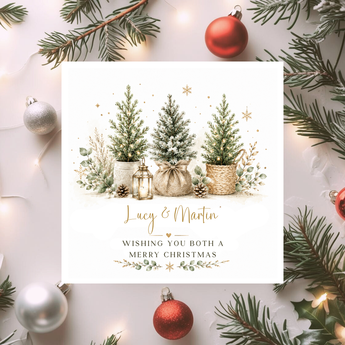 Personalised Couple Christmas Card, Custom Names Xmas Card, Elegant Christmas Tree Card for Couple, Friends or Newlyweds