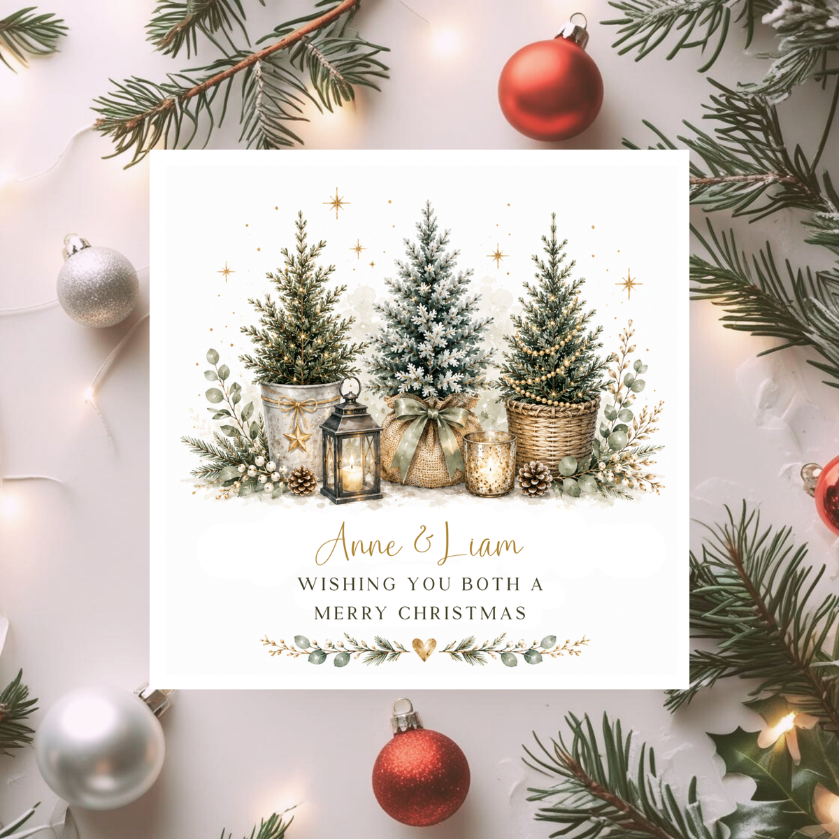 Personalised Couple Christmas Card, Custom Names Xmas Card, Elegant Christmas Tree Card for Couple, Friends or Newlyweds