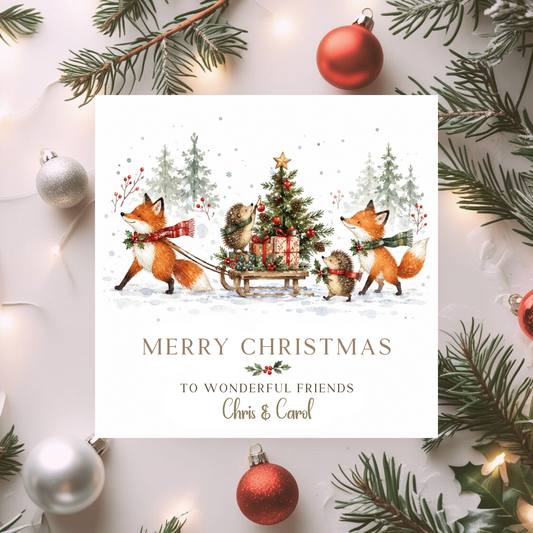 Personalised Friends Christmas Card, Cute Fox Christmas Card, Woodland Animals Xmas Card, Christmas Card for Couple