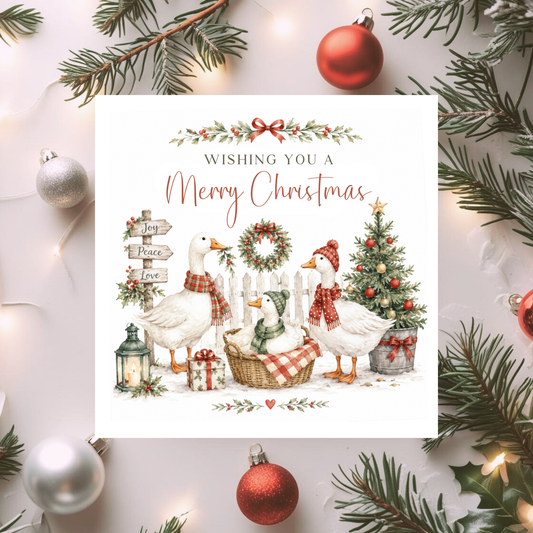 Personalised Family Christmas Card, Christmas Geese Card, Merry Christmas To You All, Cute Goose Xmas Card, Family Festive Card