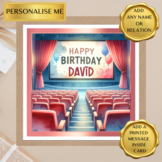 Personalised Cinema Birthday Card • Movie Theme Birthday Card • Custom Name Birthday Card for Him Her Friend • Film Theatre Gift • Any Name & Message
