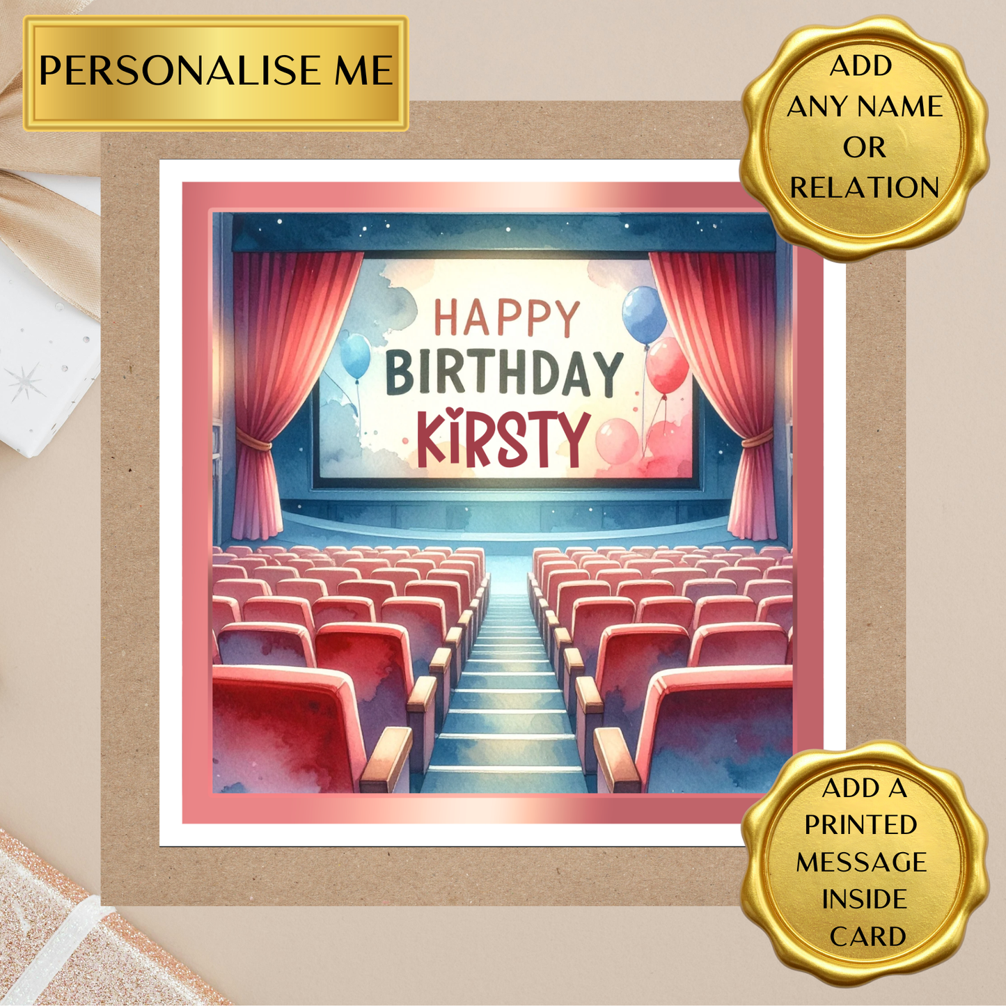 Personalised Cinema Birthday Card • Movie Theme Birthday Card • Custom Name Birthday Card for Him Her Friend • Film Theatre Gift • Any Name & Message