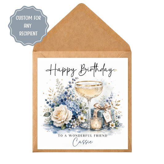 Personalised Cocktail Birthday Card Any Recipient, Custom Birthday Card for Her, Mum, Sister, Friend, Auntie, Wife, Pink Cocktail Card
