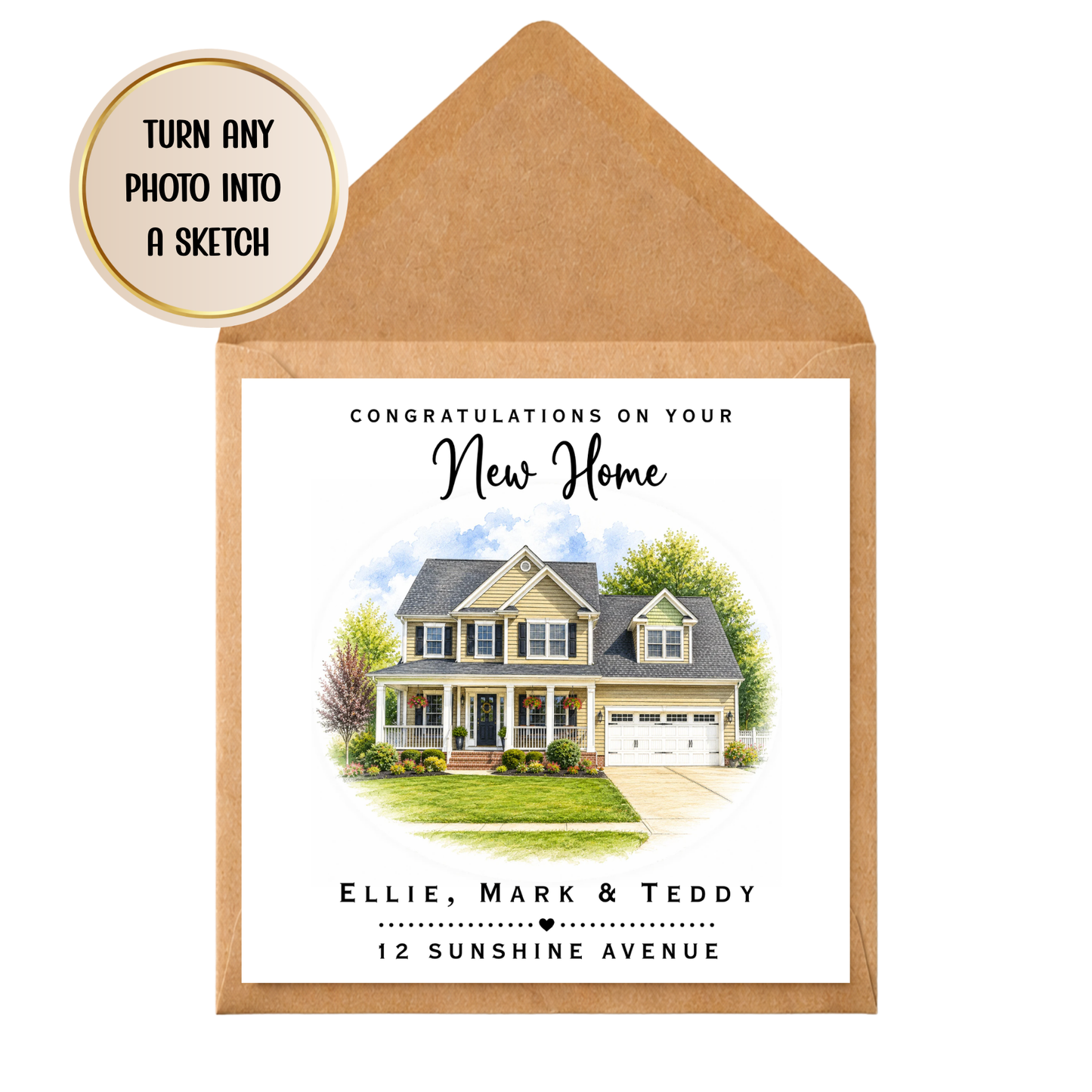 Custom New Home Card | Turn Your House Photo Into a Sketch | Personalised House Portrait Card
