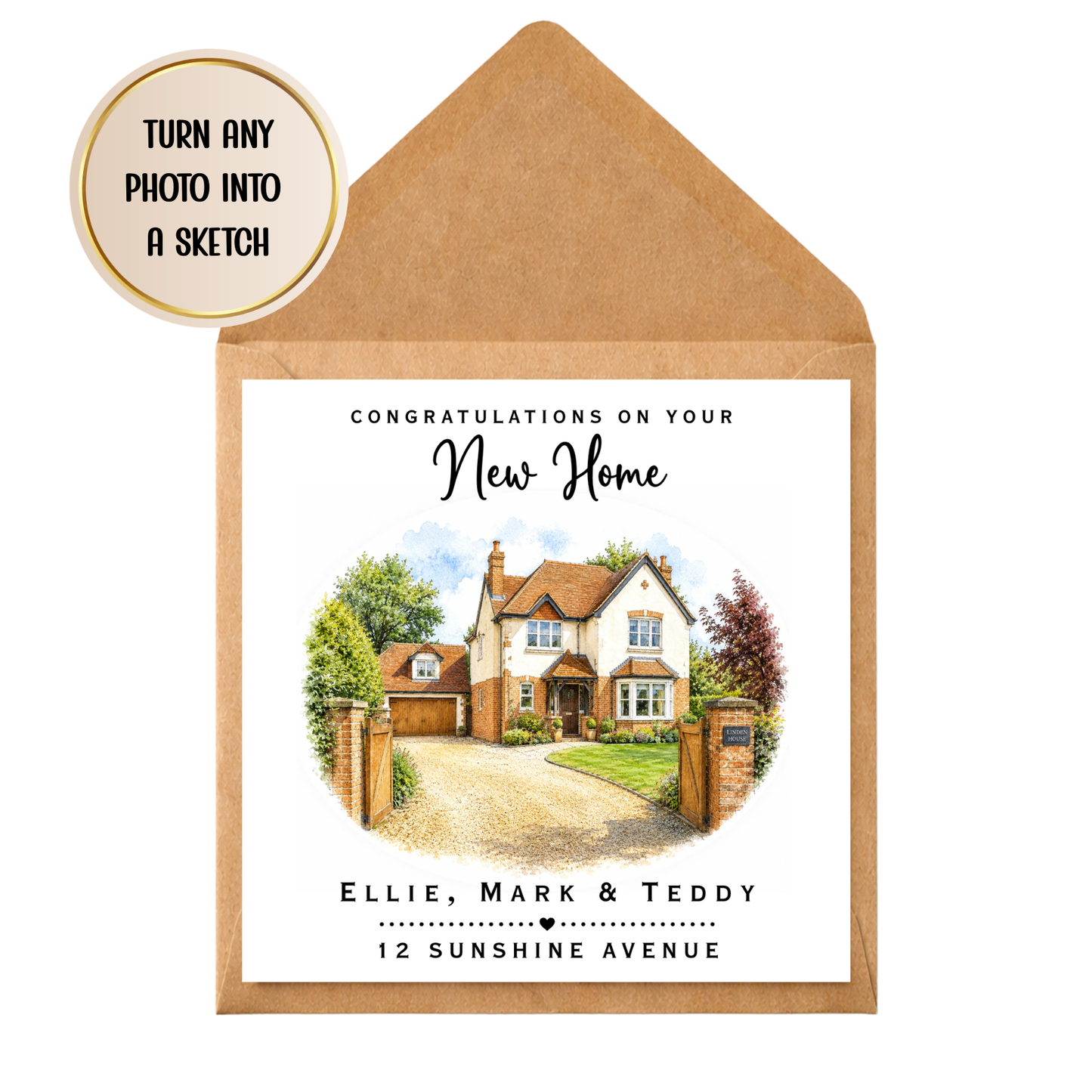 Custom New Home Card | Turn Your House Photo Into a Sketch | Personalised House Portrait Card