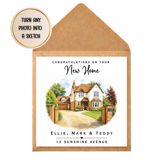 Custom New Home Card | Turn Your House Photo Into a Sketch | Personalised House Portrait Card