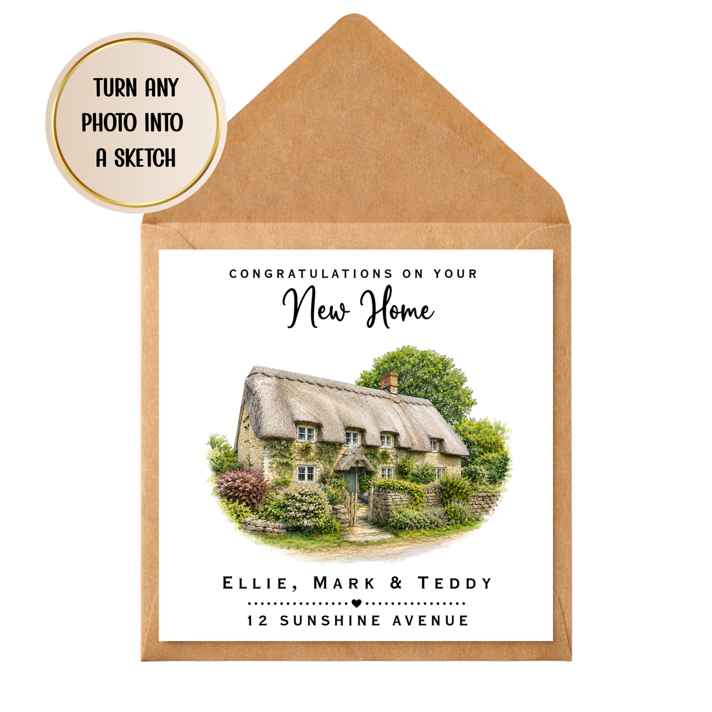 Custom New Home Card | Turn Your House Photo Into a Sketch | Personalised House Portrait Card