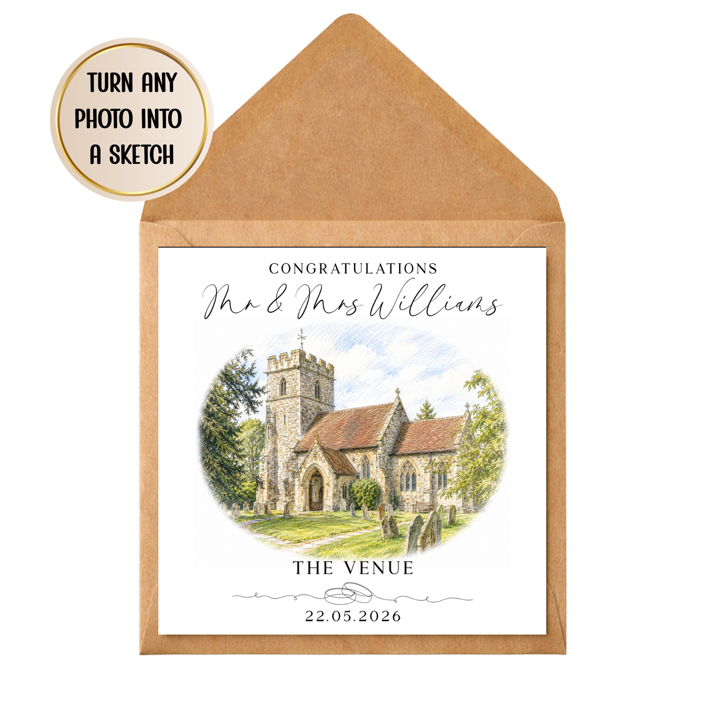 Personalised Wedding Venue Sketch Print | Custom Wedding Gift | House Portrait Wedding Card | Engagement Gift | Watercolour Venue Illustration