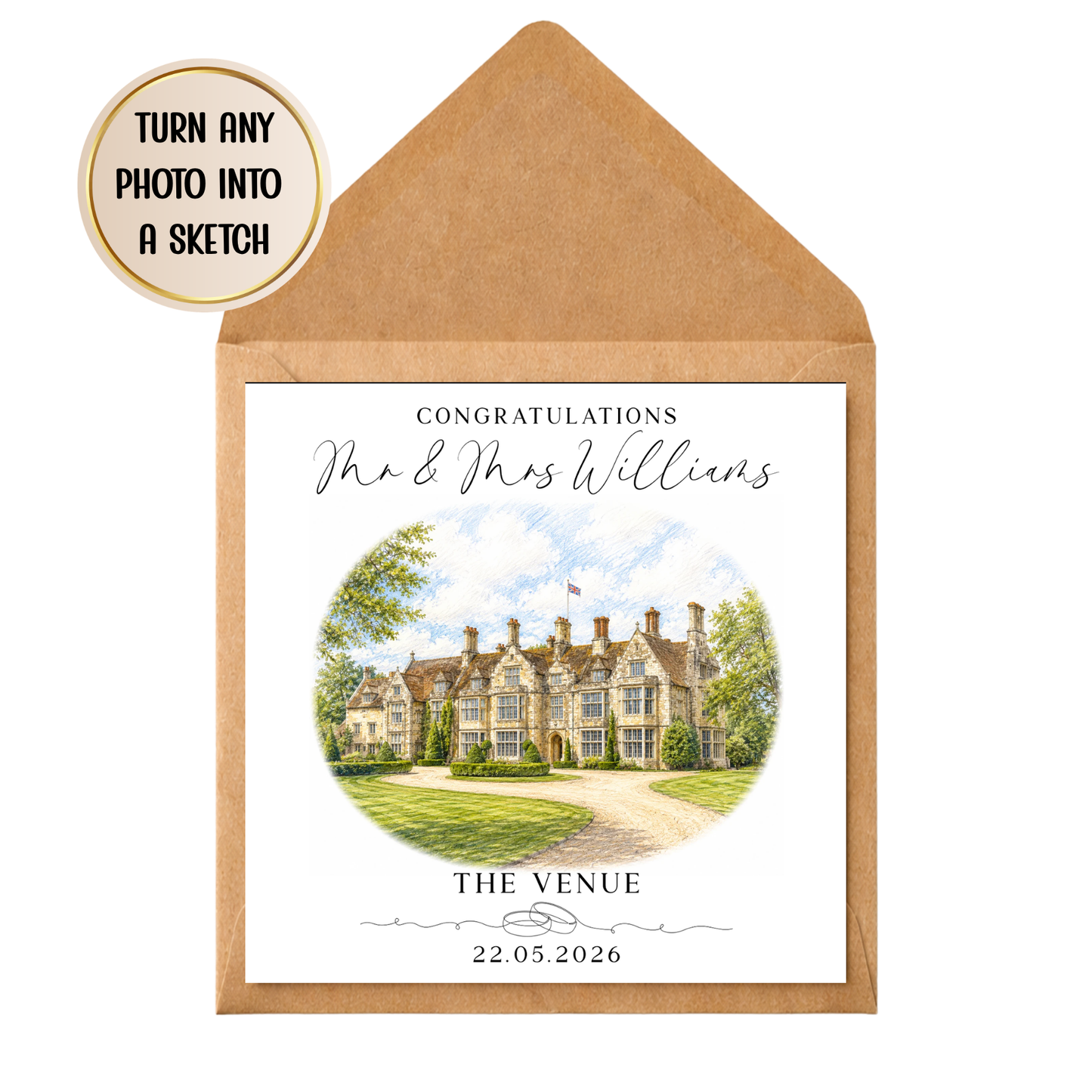 Personalised Wedding Venue Sketch Print | Custom Wedding Gift | House Portrait Wedding Card | Engagement Gift | Watercolour Venue Illustration