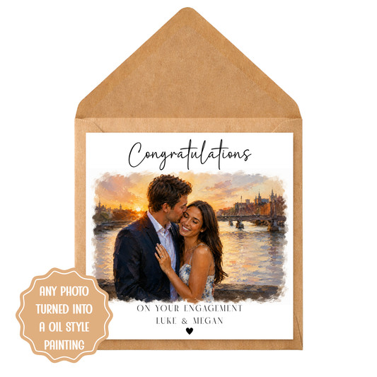 Personalised Engagement Card from Photo | Custom Oil Painting Portrait Card | Engagement Congratulations Card | Any Photo to Painting